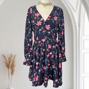 Adelyn Rae Navy Dark Blue Flower Romantic Floral A- Line Midi Dress M